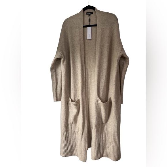 Long line duster open cardigan gabardine 525 America NWT size M 86% cashmere - Picture 1 of 9